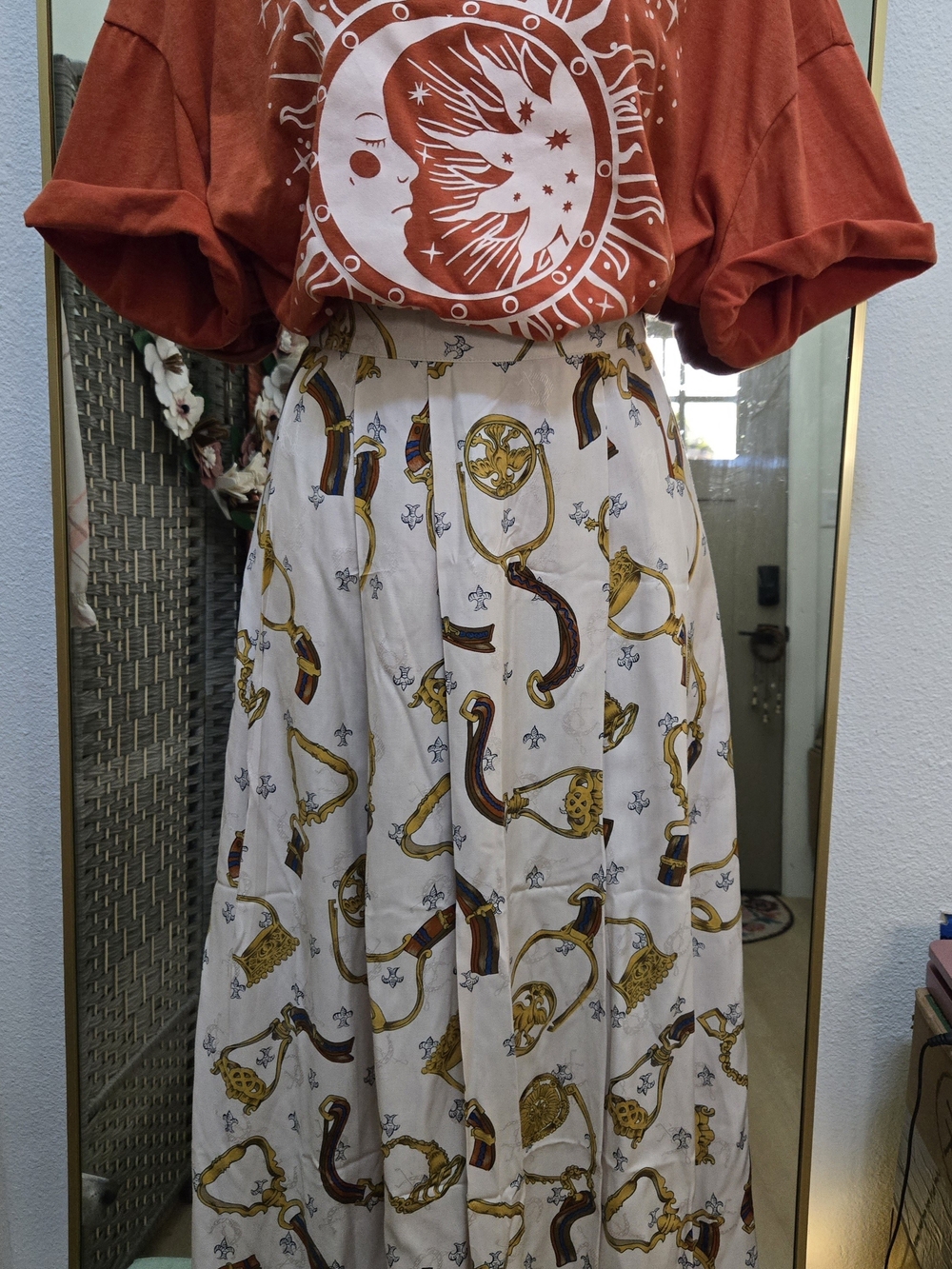 Vintage Chaus Equestrian Chain Print Midi Skirt Size 16